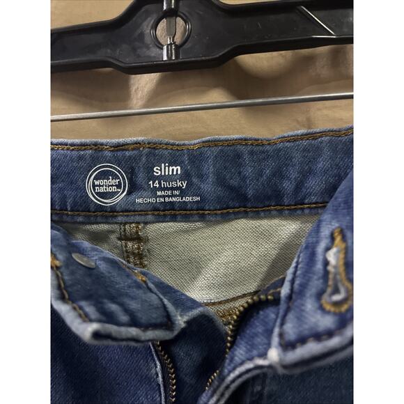 Wonder Nation Boys Slim Jeans Size 14 Husky Adjustable Waist Dark Wash Denim - Picture 2 of 3